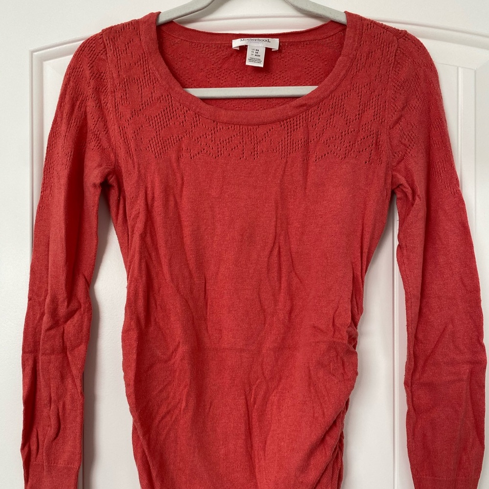 Motherhood Maternity coral sweater with decorative stitching design size S